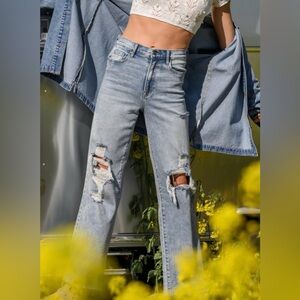 Altar'd State Light Wash Distressed Straight Leg Jeans